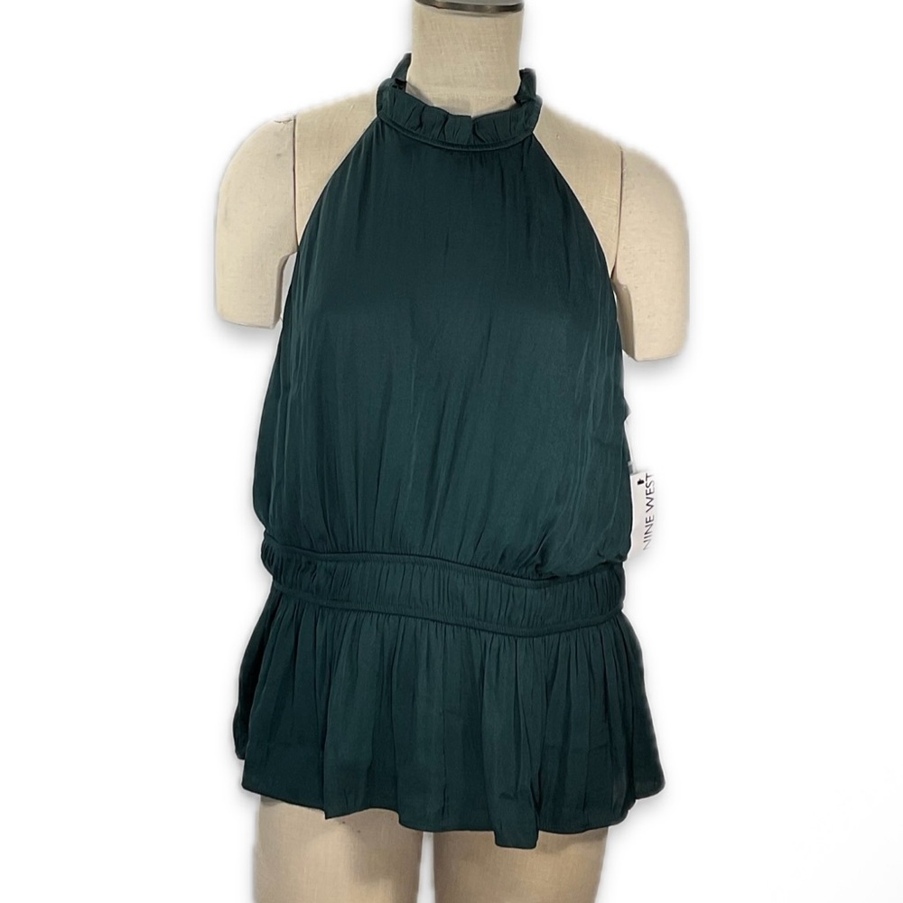 Nine West Lavish Green Halter Neck Peplum Blouse size XL NWT
